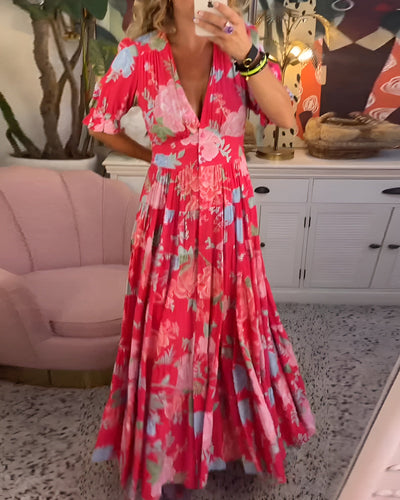 Carine | Flower print V-neck pocket dress