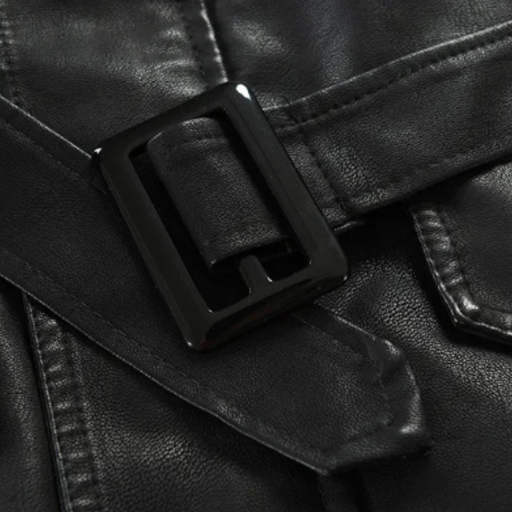 Elegant Long Vegan Leather Biker Jacket