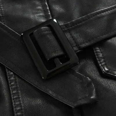 Elegant Long Vegan Leather Biker Jacket
