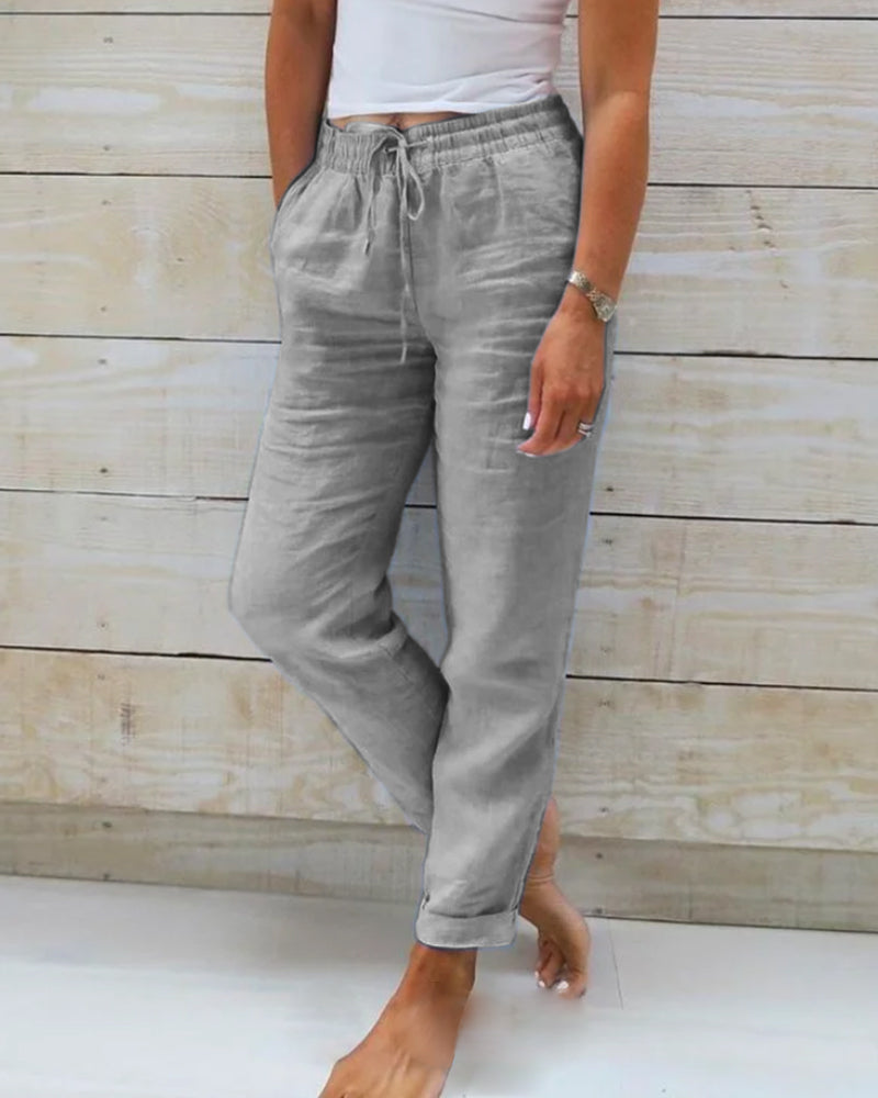 Janella – Cotton Linen Trousers with Elastic Waistband