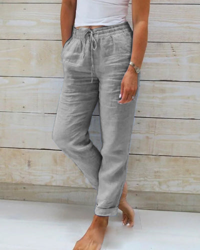 Janella – Cotton Linen Trousers with Elastic Waistband