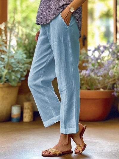 Dana – Linen Trousers with Turned-Up Hem