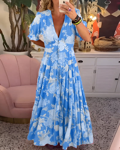 Carine | Flower print V-neck pocket dress