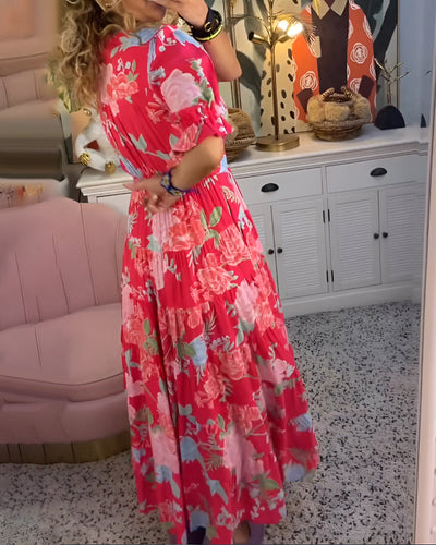 Carine | Flower print V-neck pocket dress