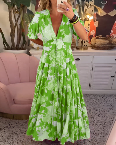 Carine | Flower print V-neck pocket dress