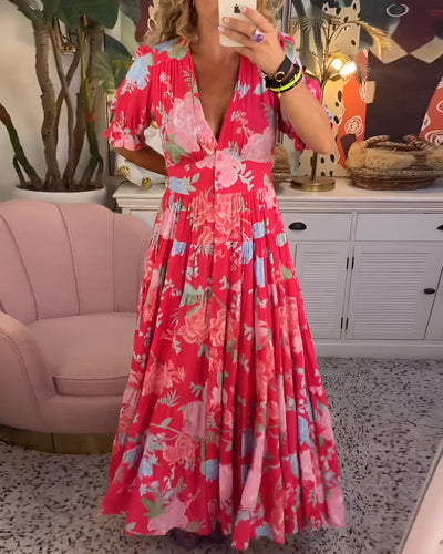 Carine | Flower print V-neck pocket dress