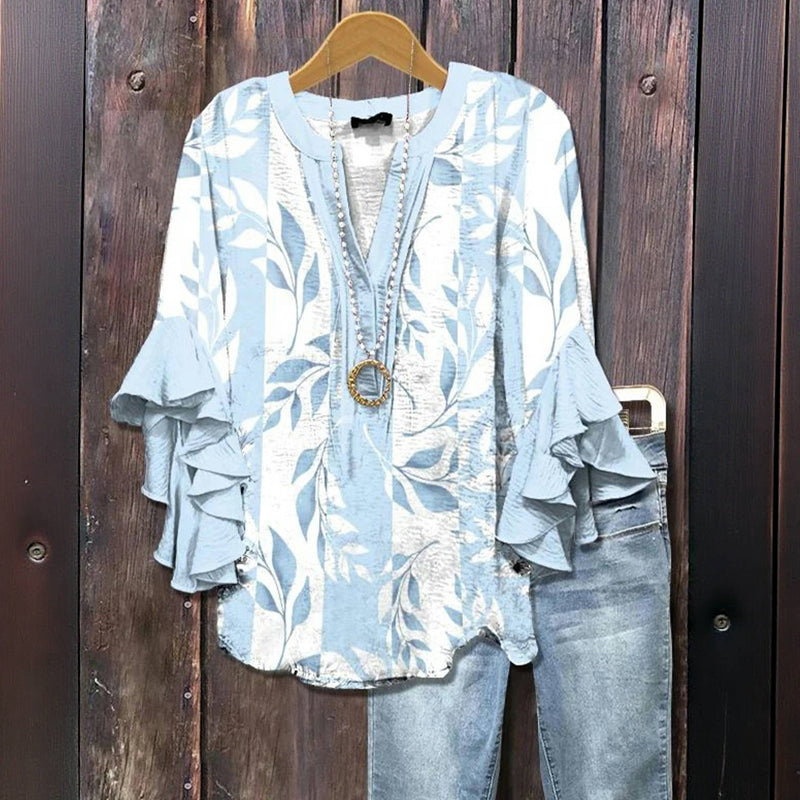 Casual Blouse With Leaf Print