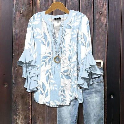 Casual Blouse With Leaf Print