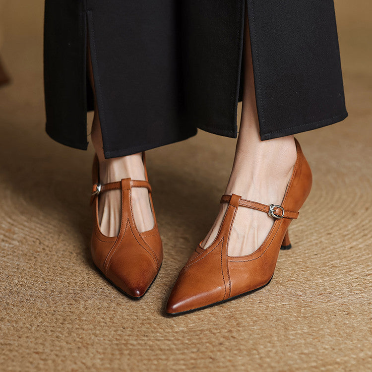 Elisse - Retro T-Strap Mid Heel