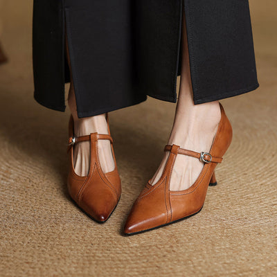 Elisse - Retro T-Strap Mid Heel