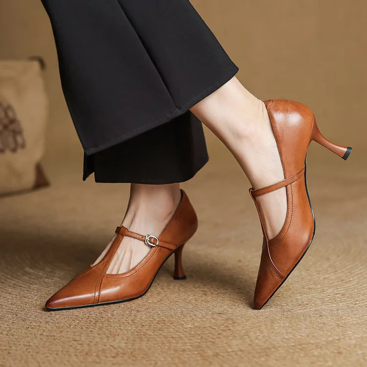 Elisse - Retro T-Strap Mid Heel
