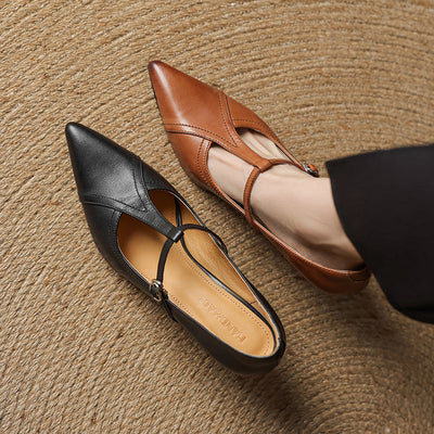 Elisse - Retro T-Strap Mid Heel