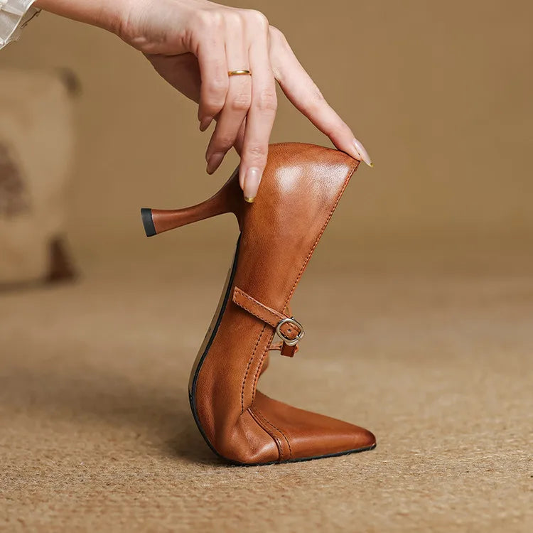 Elisse - Retro T-Strap Mid Heel