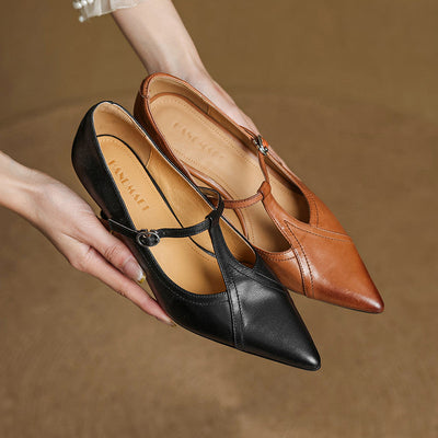 Elisse - Retro T-Strap Mid Heel