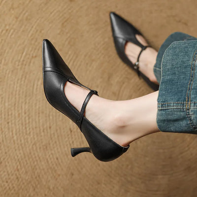 Elisse - Retro T-Strap Mid Heel