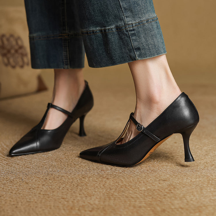 Elisse - Retro T-Strap Mid Heel