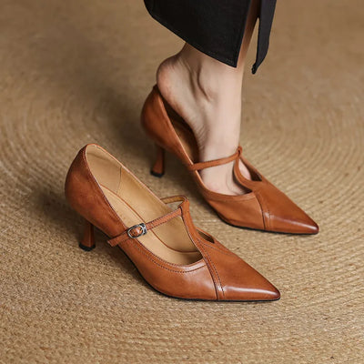 Elisse - Retro T-Strap Mid Heel