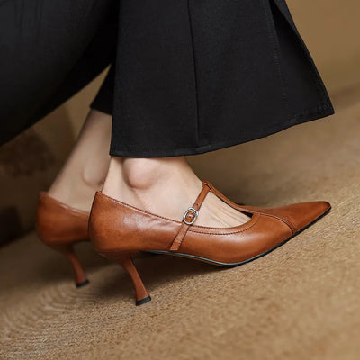 Elisse - Retro T-Strap Mid Heel