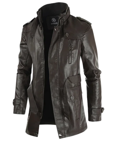 Elegant Long Vegan Leather Biker Jacket
