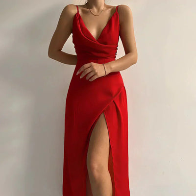 Mila™ | Satin Dress with Cowl Neckline and Slit