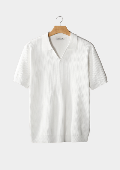 Avery Ribbed Open Collar Polo