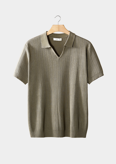 Avery Ribbed Open Collar Polo