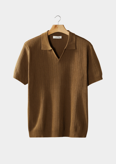 Avery Ribbed Open Collar Polo