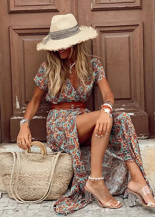 Romy - Bohemian maxi dress with gathered waist