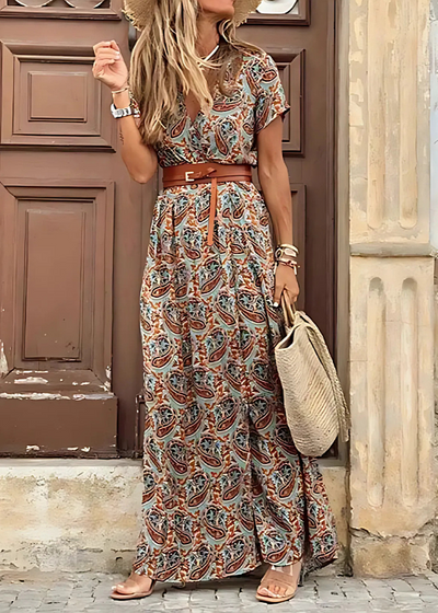 Romy - Bohemian maxi dress with gathered waist