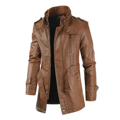Elegant Long Vegan Leather Biker Jacket