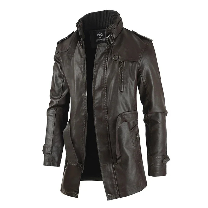 Elegant Long Vegan Leather Biker Jacket