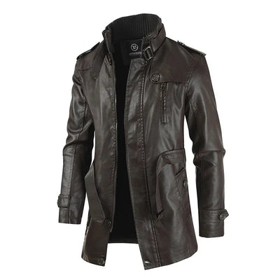 Elegant Long Vegan Leather Biker Jacket