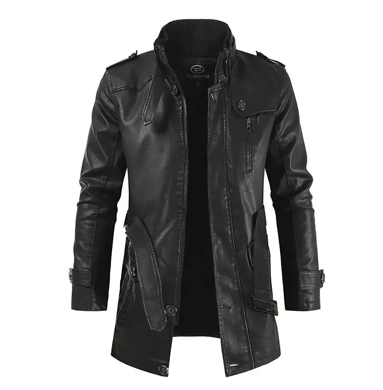 Elegant Long Vegan Leather Biker Jacket