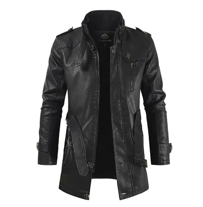 Elegant Long Vegan Leather Biker Jacket