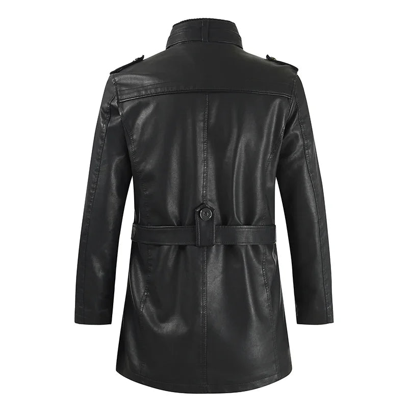 Elegant Long Vegan Leather Biker Jacket