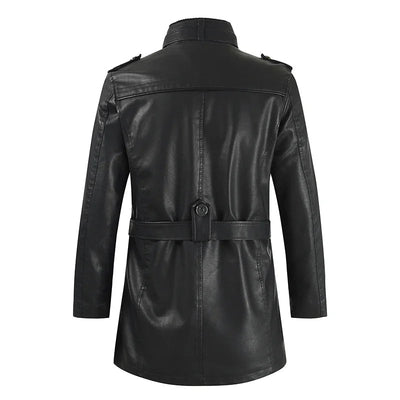 Elegant Long Vegan Leather Biker Jacket