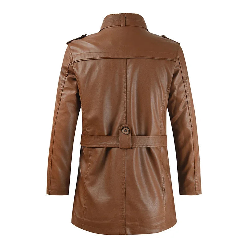 Elegant Long Vegan Leather Biker Jacket