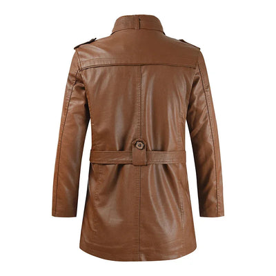 Elegant Long Vegan Leather Biker Jacket