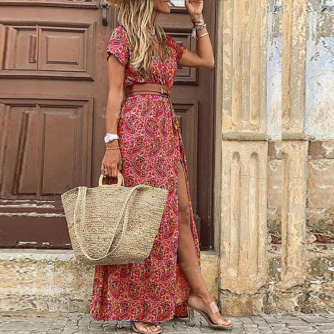 Romy - Bohemian maxi dress with gathered waist