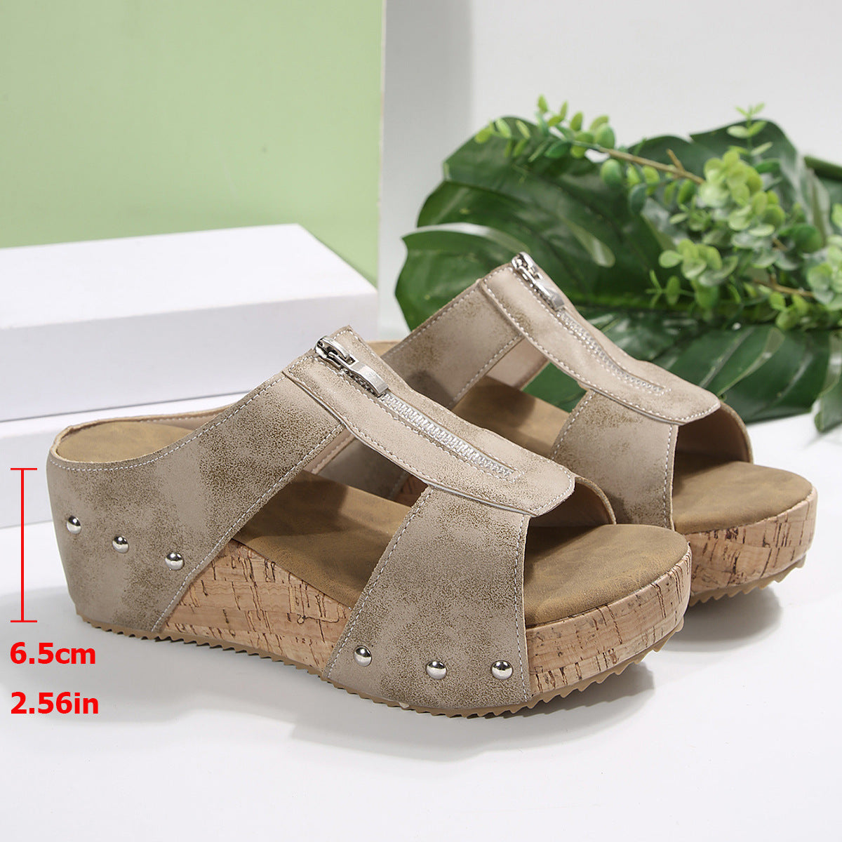 Zira-Studded Zip Wedge Sandals